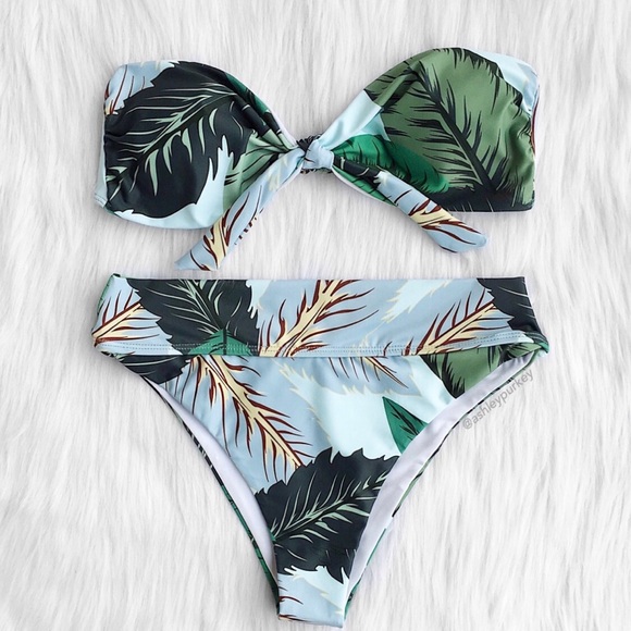 Daisys Boutique Other - ❤️SALE❤️ Green leaf high waisted knot bikini set